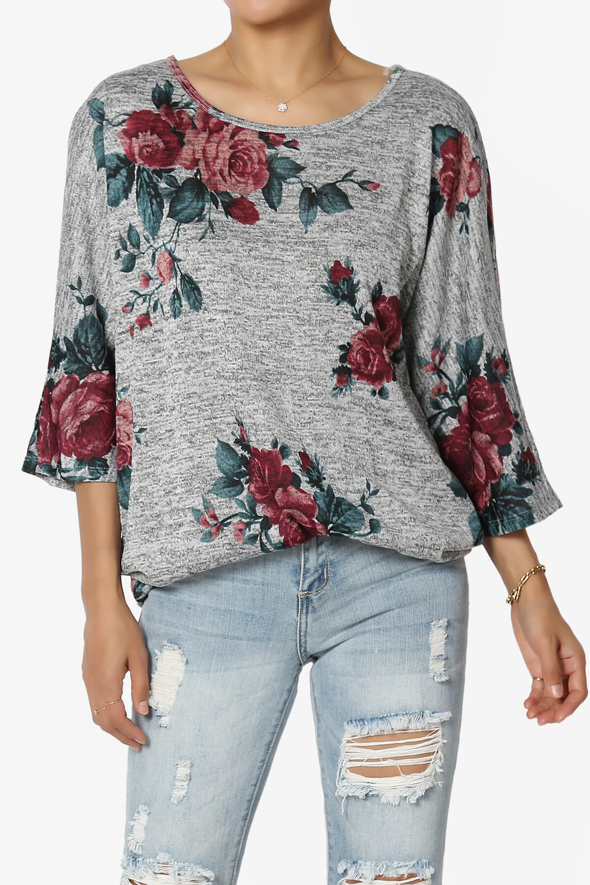 Wanda Printed Dolman Sleeve Top LIGHT GREY_1