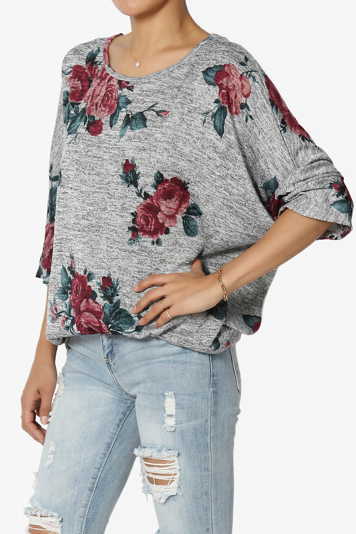 Wanda Printed Dolman Sleeve Top LIGHT GREY_3