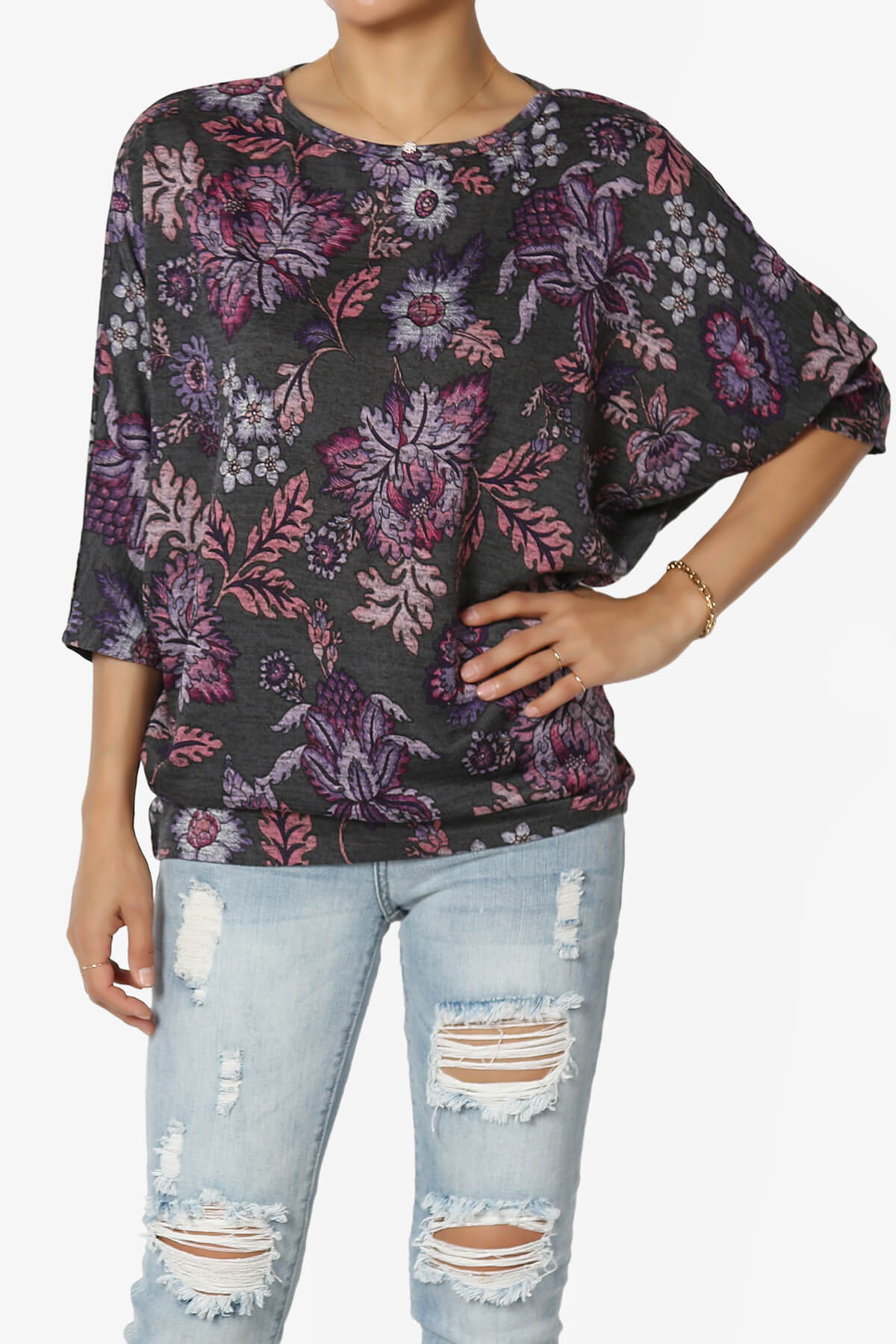 Wanda Printed Dolman Sleeve Top PURPLE_1