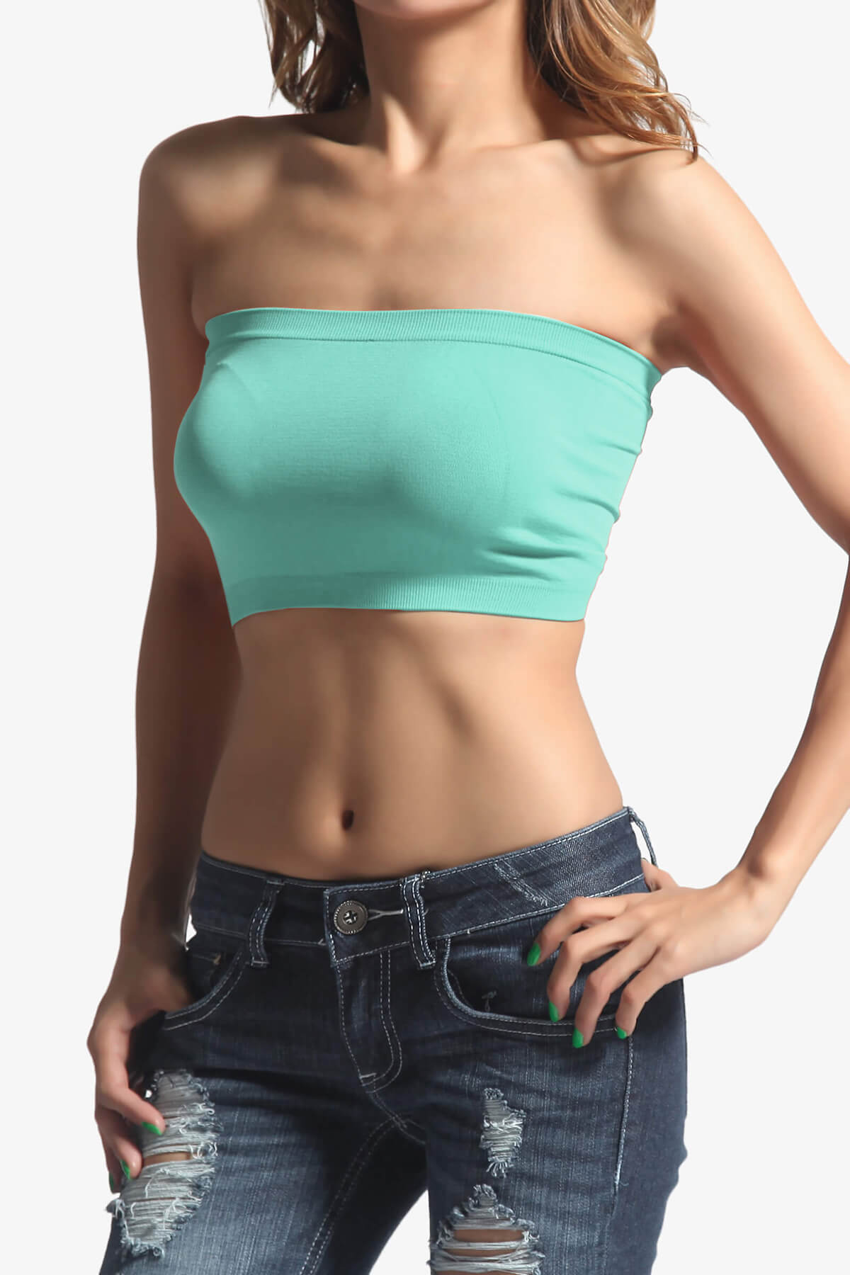 Load image into Gallery viewer, Wendi Seamless Crop Bandeau ASH MINT_1
