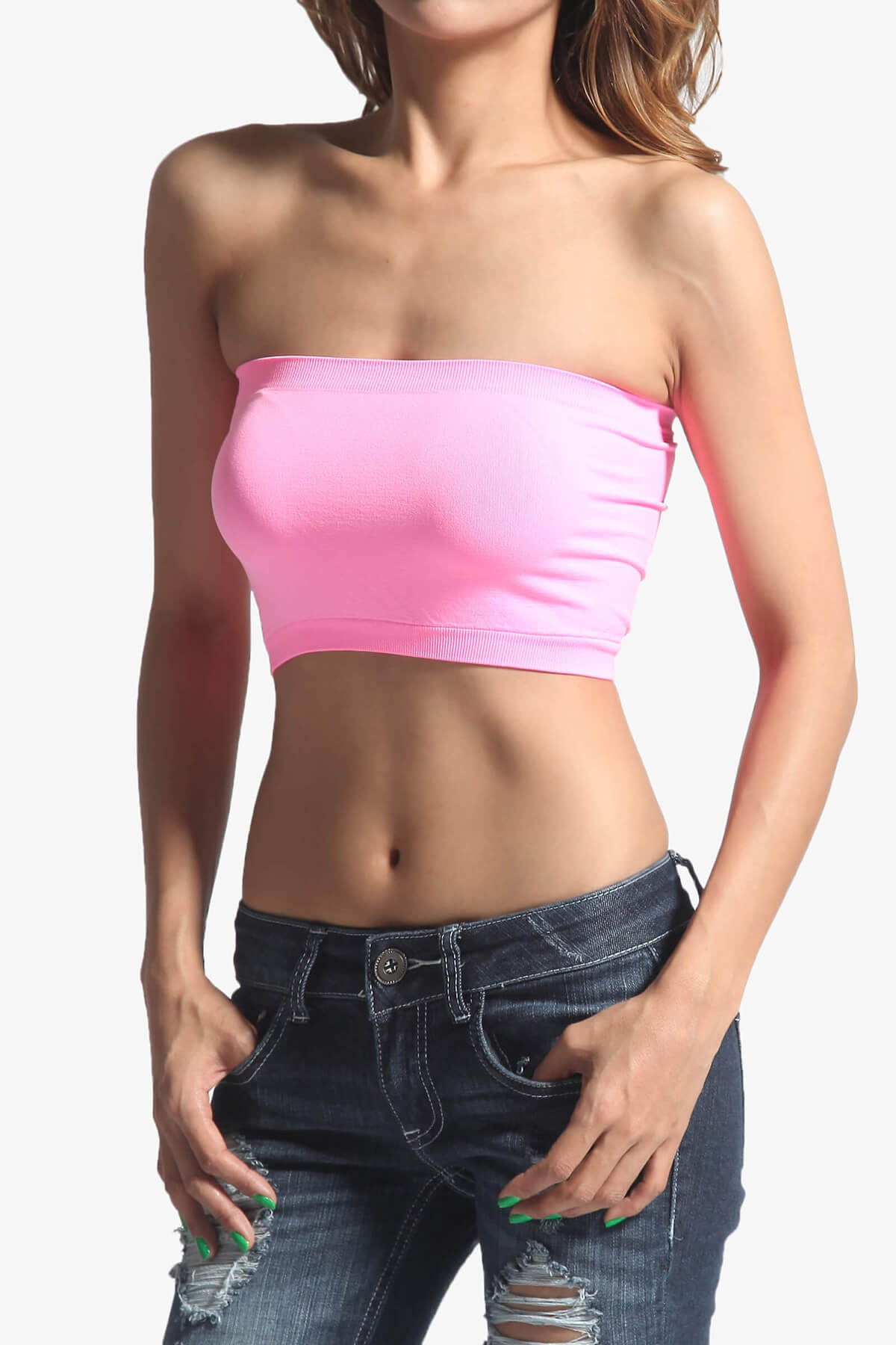 Load image into Gallery viewer, Wendi Seamless Crop Bandeau NEON PINK_1
