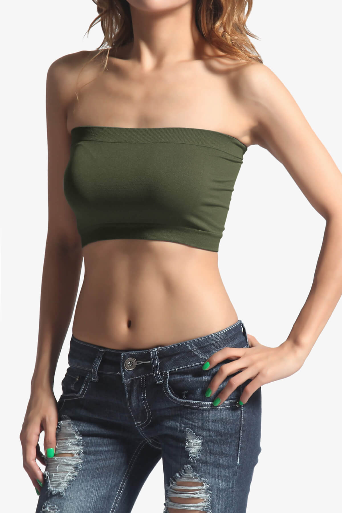 Wendi Seamless Crop Bandeau OLIVE_1