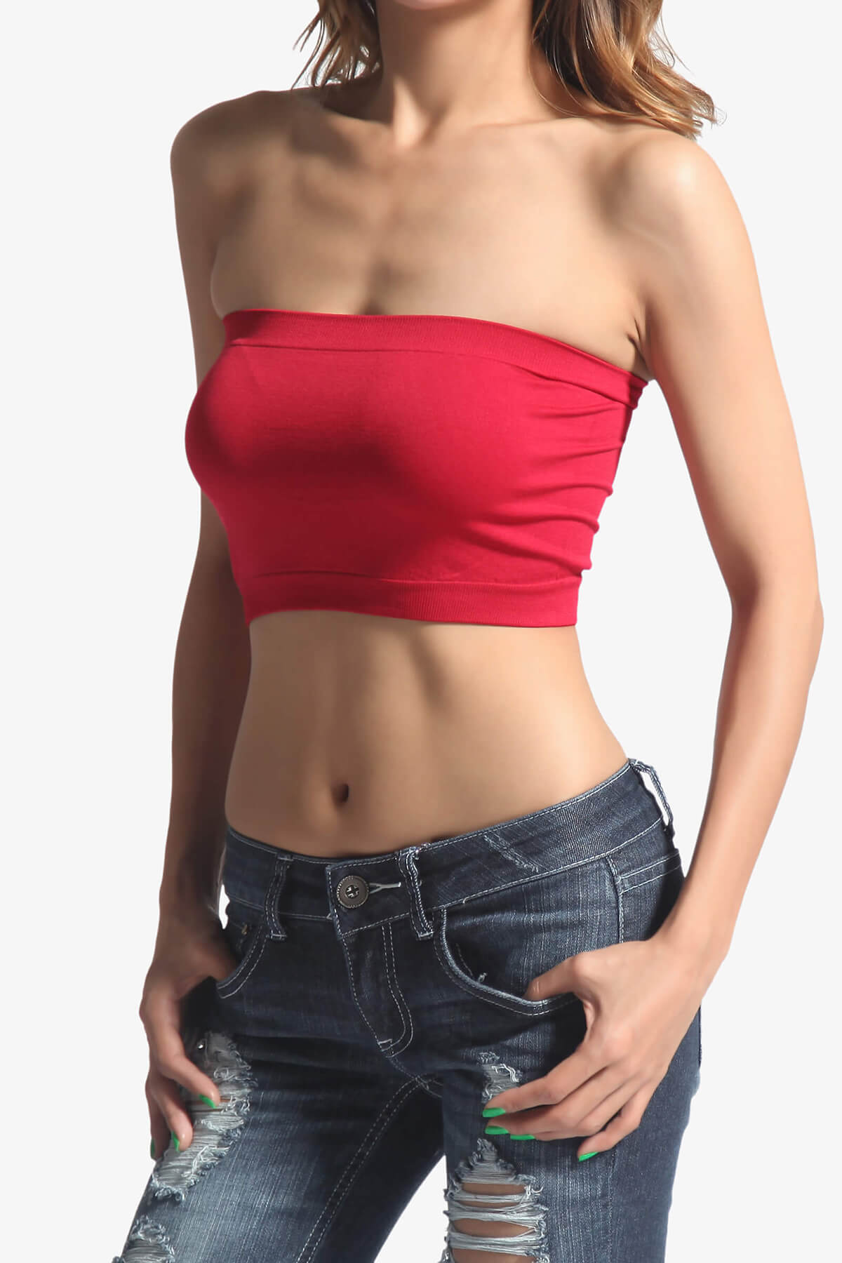 Wendi Seamless Crop Bandeau RED_1