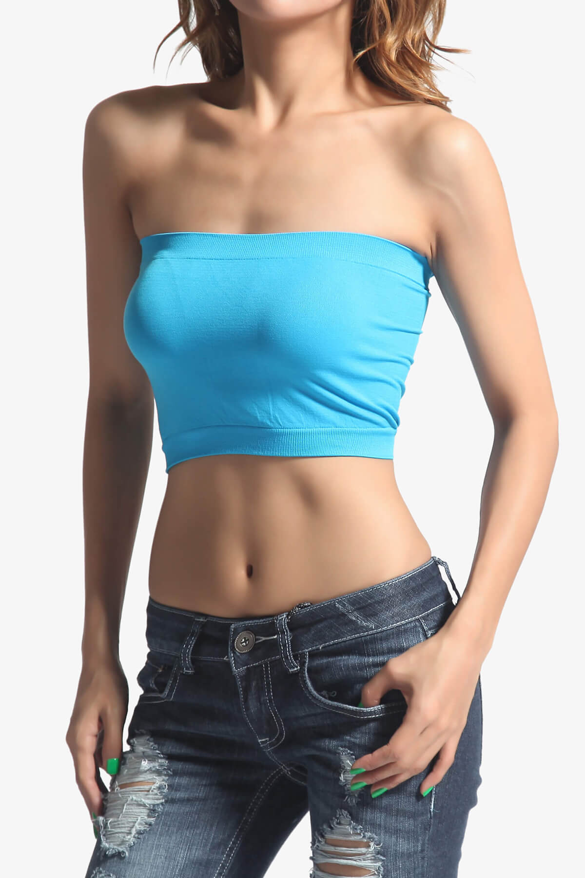 Load image into Gallery viewer, Wendi Seamless Crop Bandeau TURQUOISE_1
