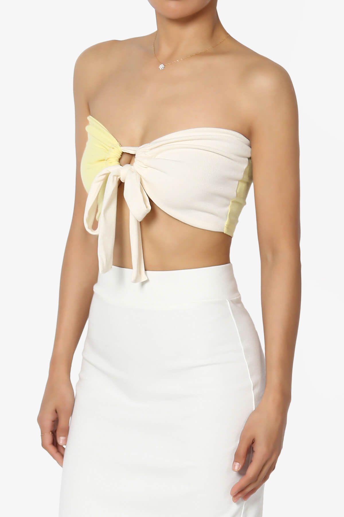 Whitney Colorblock Tie Front Bandeau Top BANANA AND IVORY_3