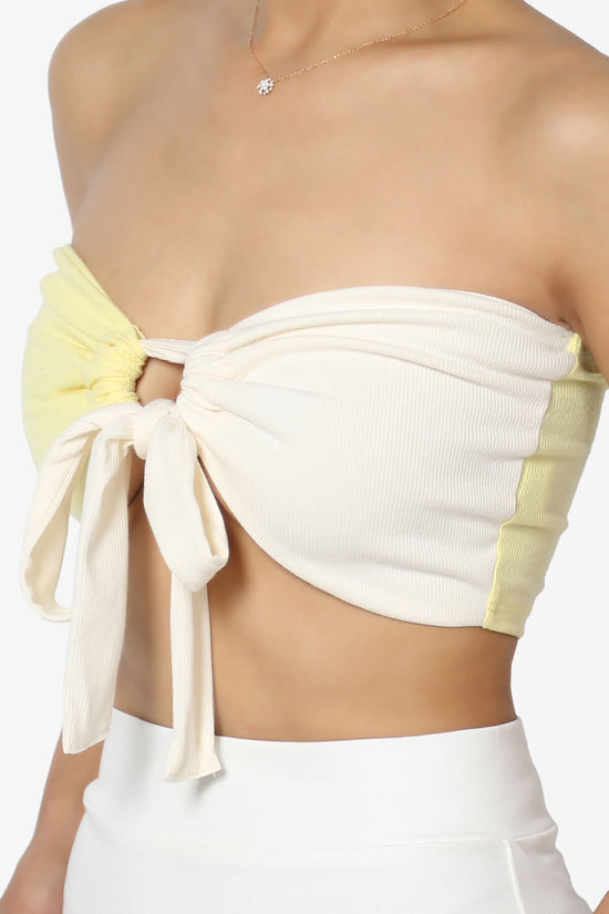 Whitney Colorblock Tie Front Bandeau Top BANANA AND IVORY_5