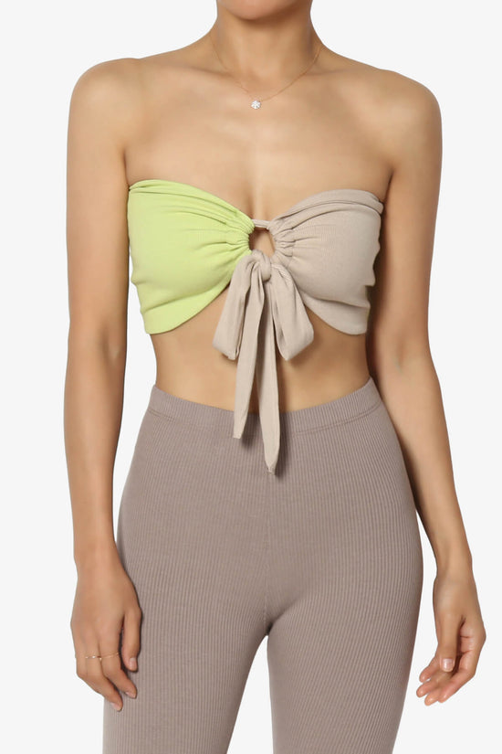 Whitney Colorblock Tie Front Bandeau Top MOSS AND TAUPE_1