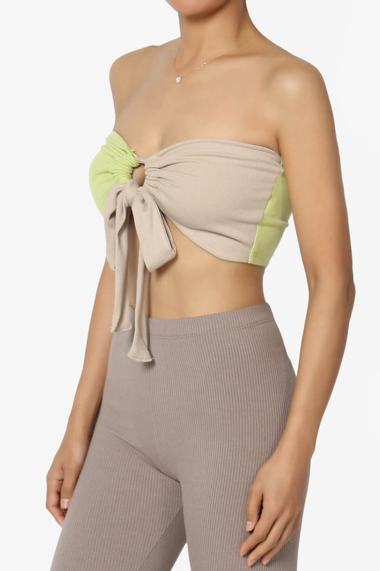 Whitney Colorblock Tie Front Bandeau Top MOSS AND TAUPE_3