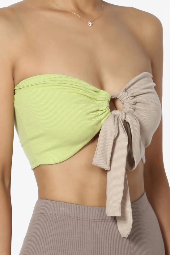Whitney Colorblock Tie Front Bandeau Top MOSS AND TAUPE_5