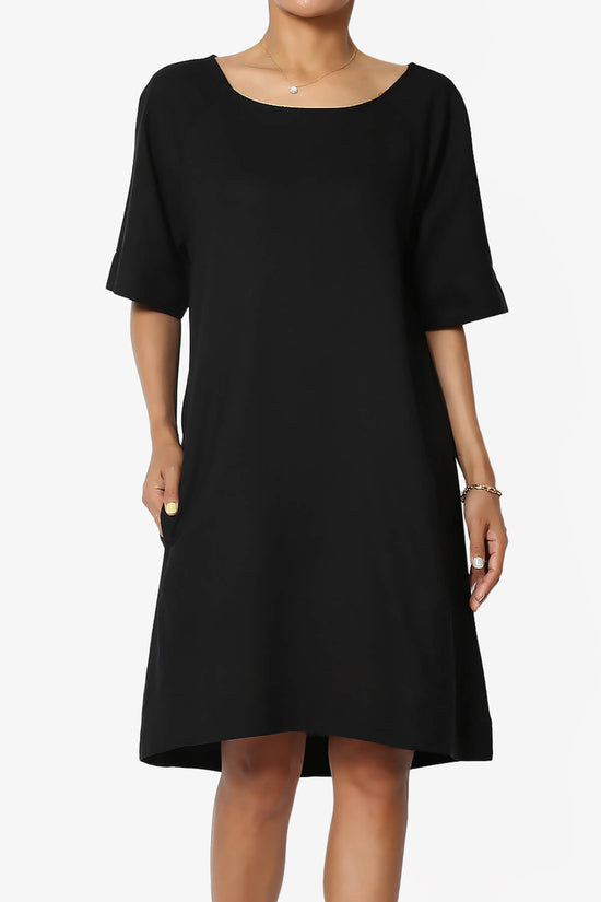 Winny Linen Short Sleeve Shift Dress BLACK_1