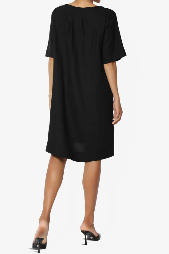 Winny Linen Short Sleeve Shift Dress BLACK_2