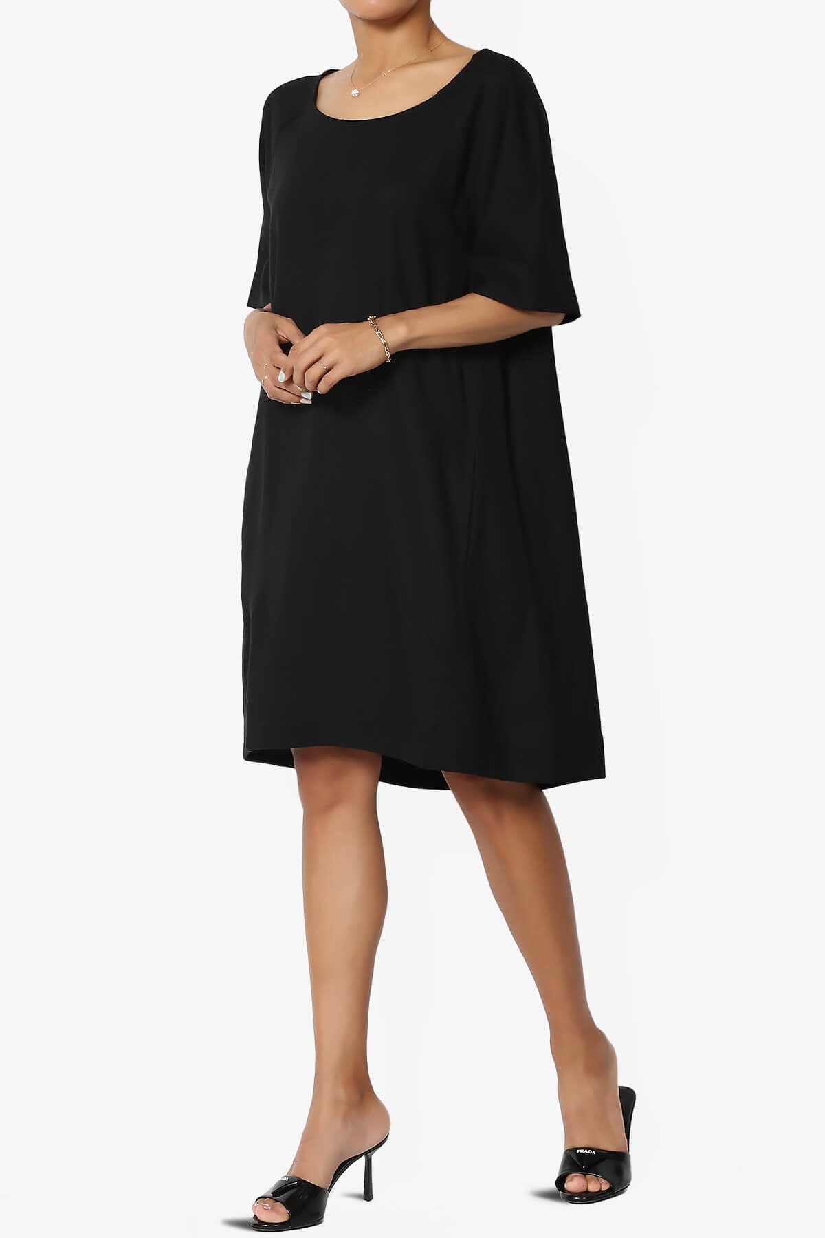 Winny Linen Short Sleeve Shift Dress BLACK_3