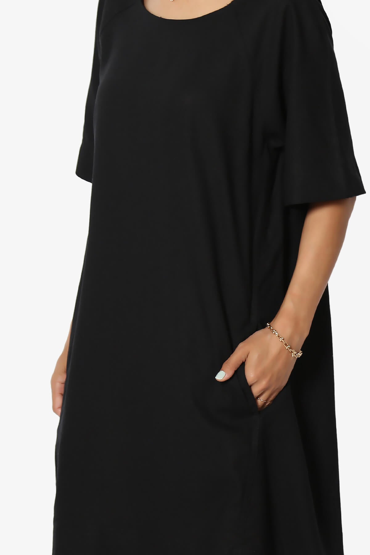 Winny Linen Short Sleeve Shift Dress BLACK_5