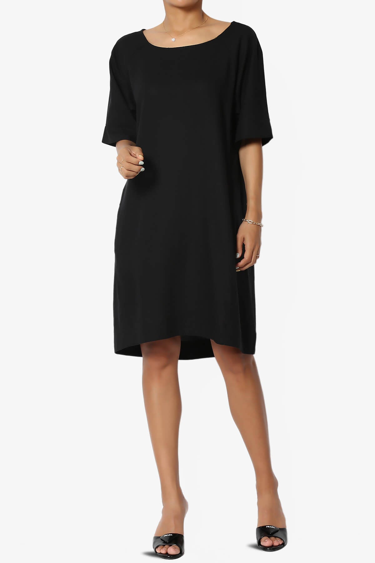 Winny Linen Short Sleeve Shift Dress BLACK_6