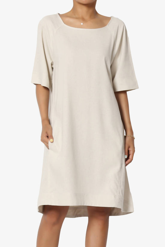 Winny Linen Short Sleeve Shift Dress SAND BEIGE_1
