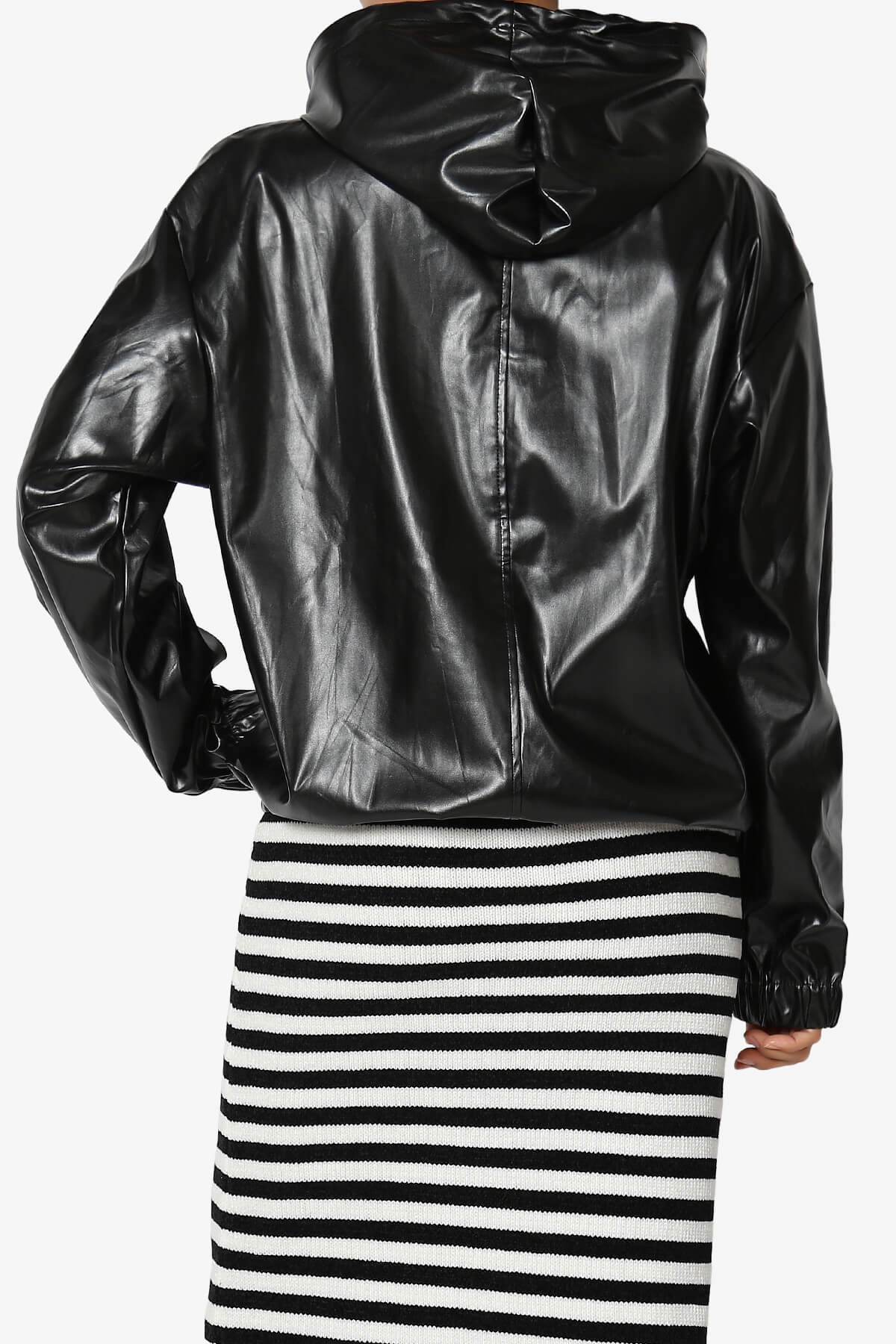 Xandra Faux Leather Oversized Hoodie BLACK_2