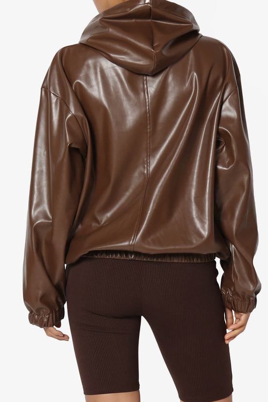 Xandra Faux Leather Oversized Hoodie BROWN_2