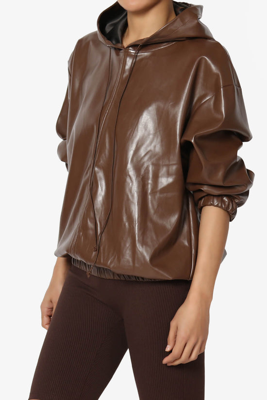 Xandra Faux Leather Oversized Hoodie BROWN_3