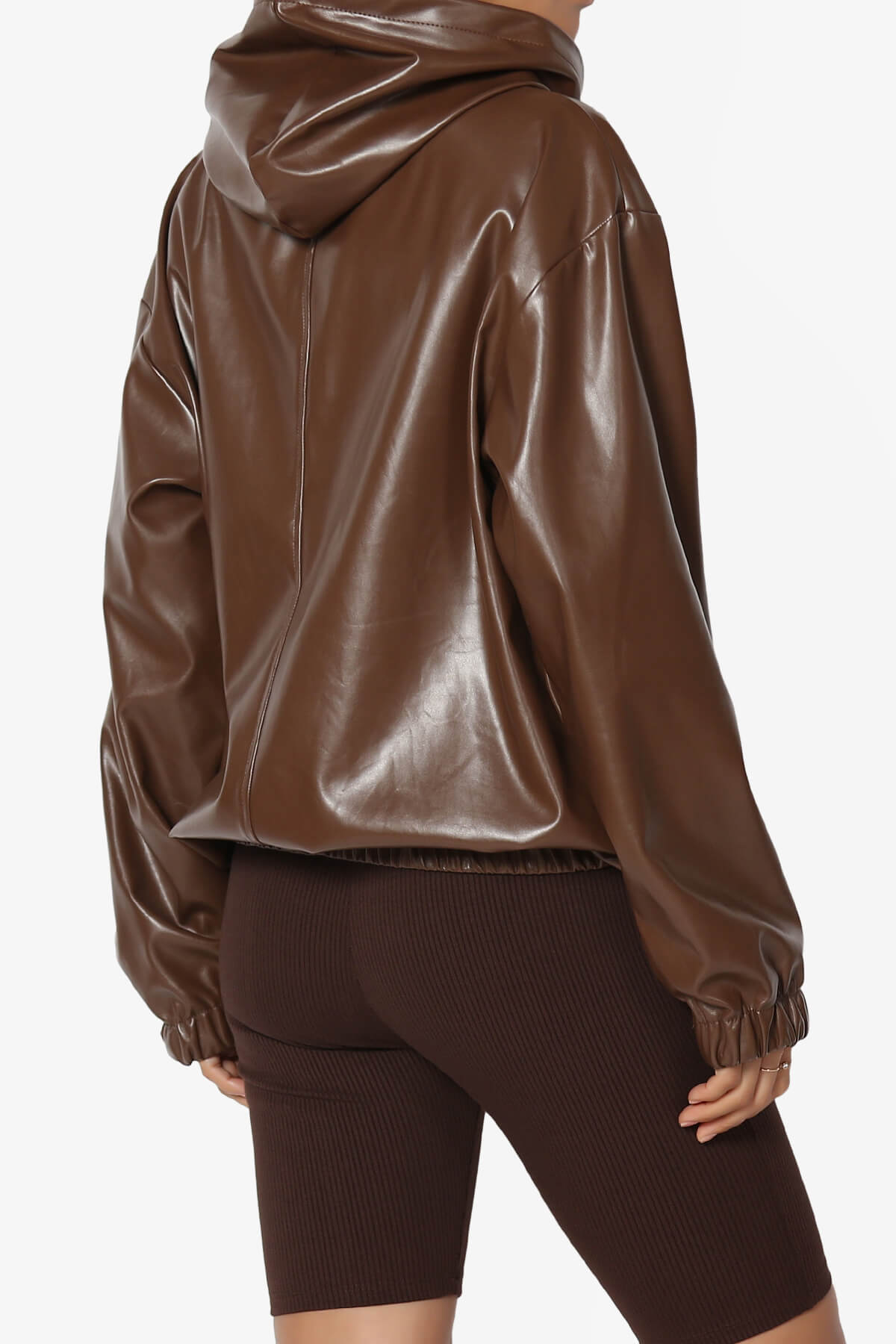 Xandra Faux Leather Oversized Hoodie BROWN_4