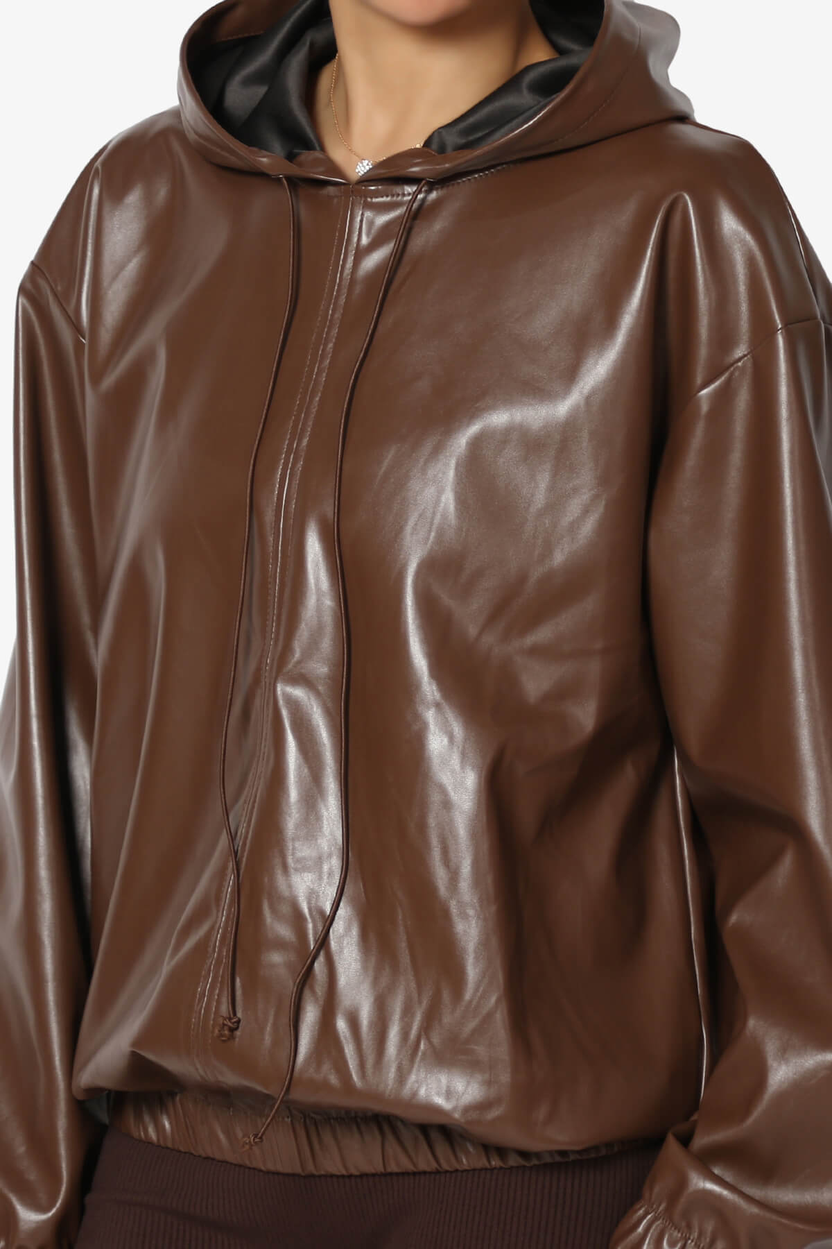 Xandra Faux Leather Oversized Hoodie BROWN_5