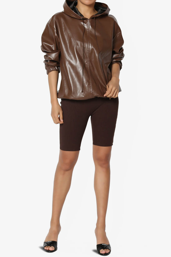 Xandra Faux Leather Oversized Hoodie BROWN_6