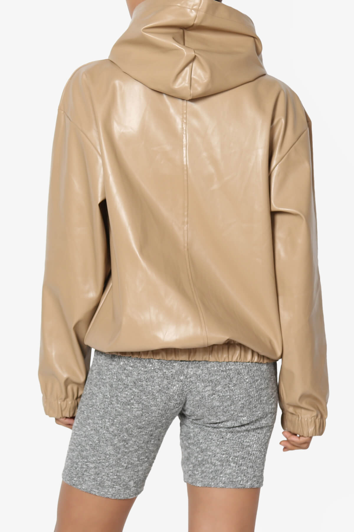 Xandra Faux Leather Oversized Hoodie SAND_2