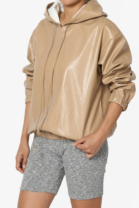 Xandra Faux Leather Oversized Hoodie SAND_3