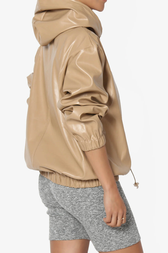 Xandra Faux Leather Oversized Hoodie SAND_4