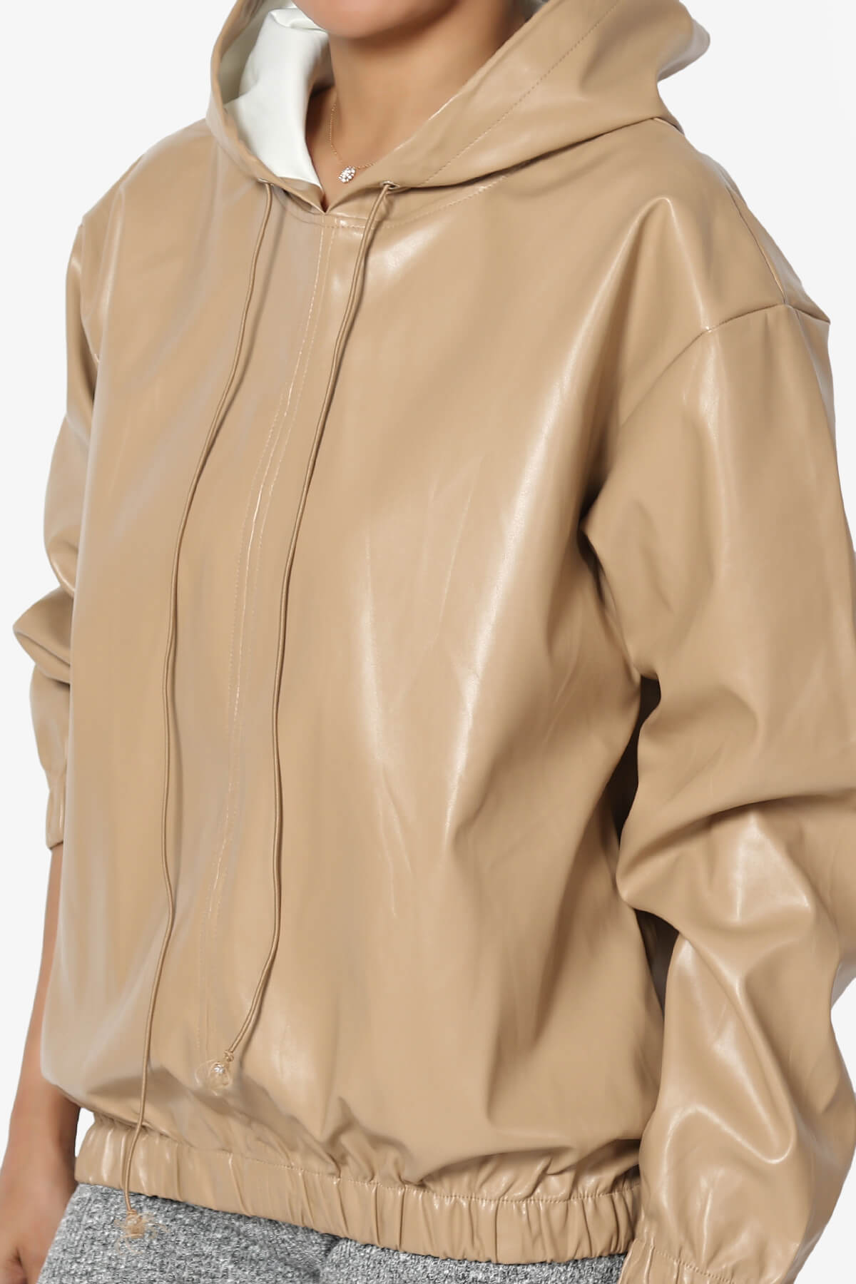 Xandra Faux Leather Oversized Hoodie SAND_5