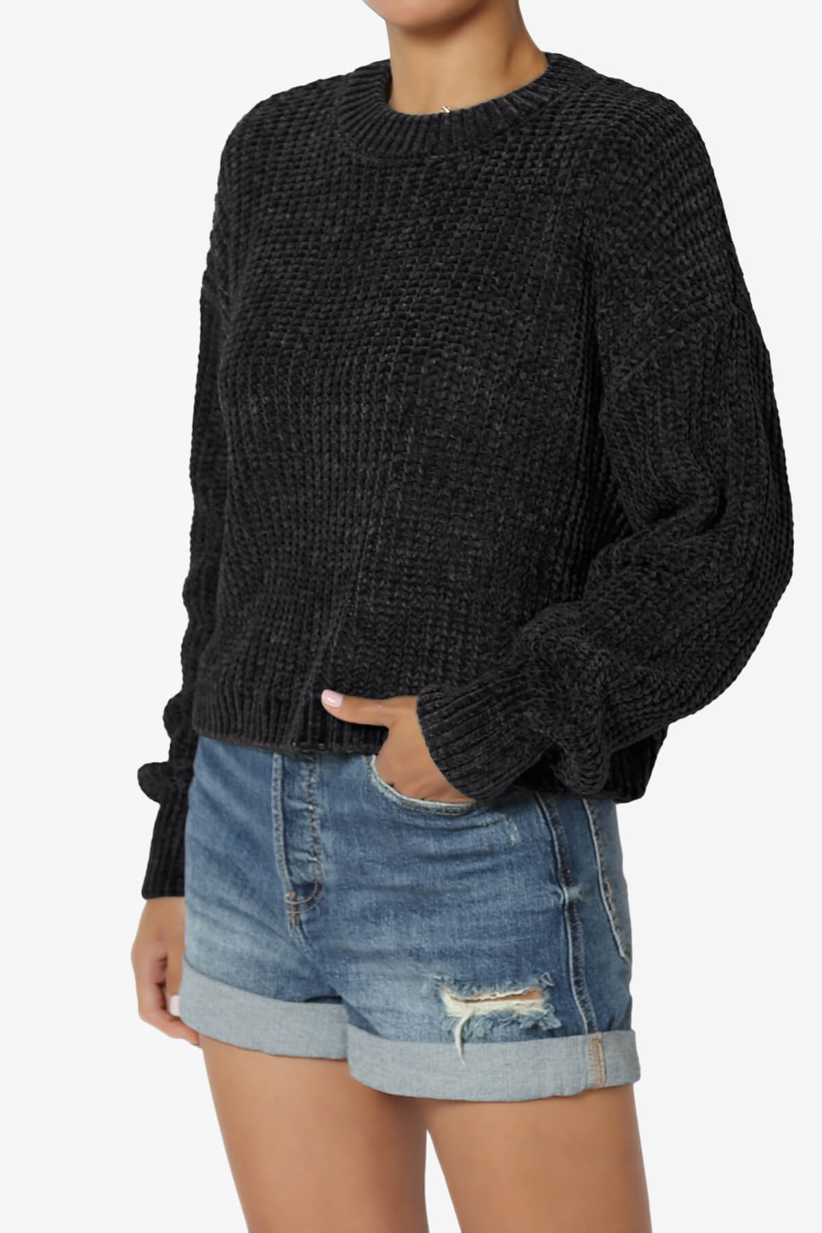 Zeeta Soft Chenille Crop Sweater BLACK_3