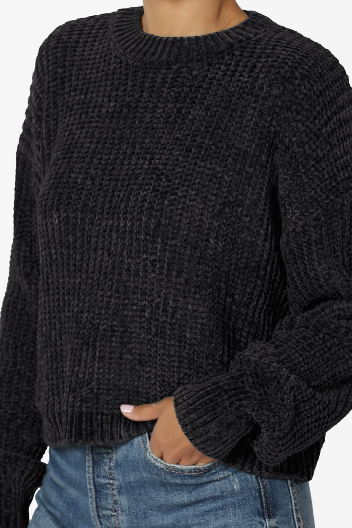 Zeeta Soft Chenille Crop Sweater BLACK_5