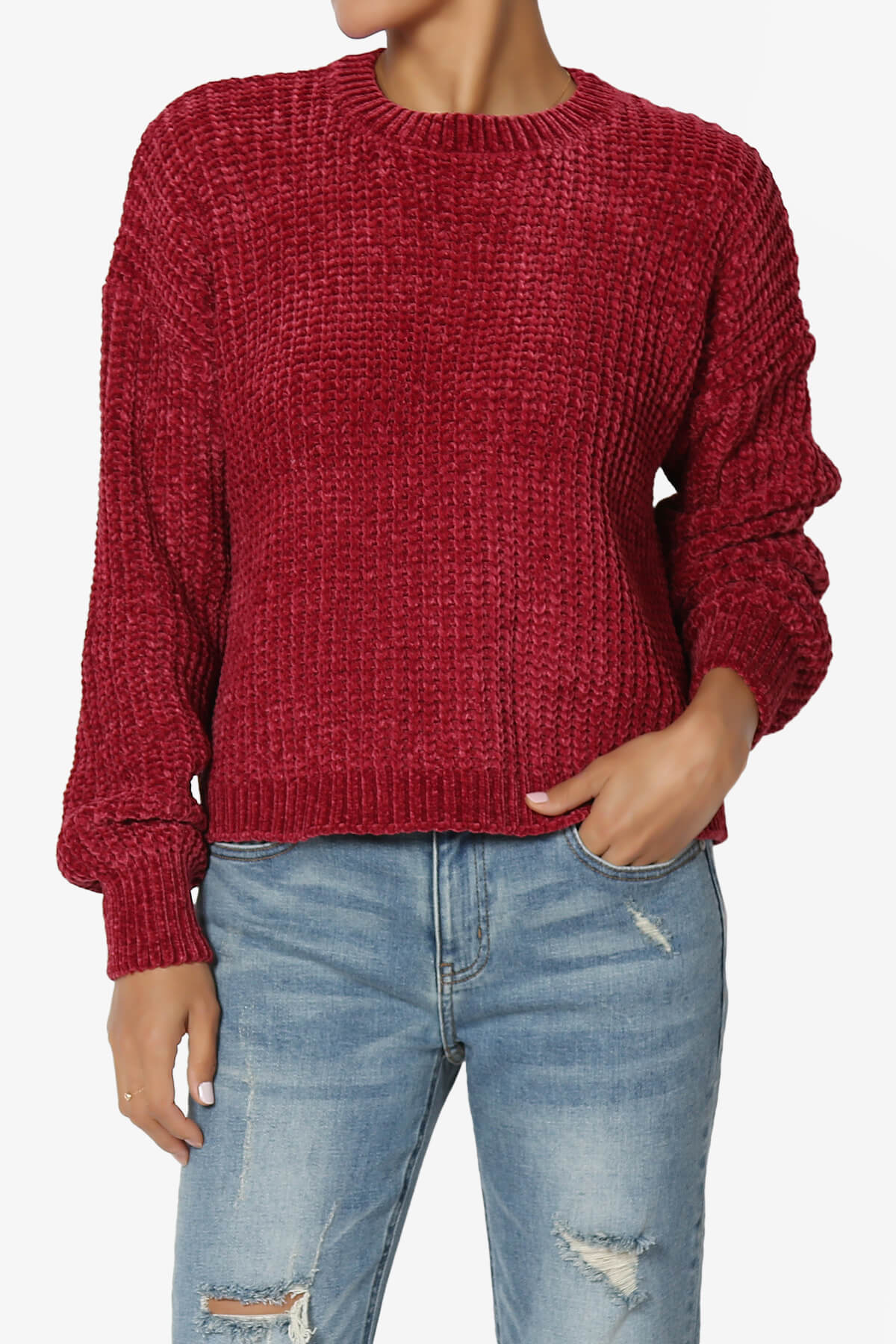 Zeeta Soft Chenille Crop Sweater BURGUNDY_1