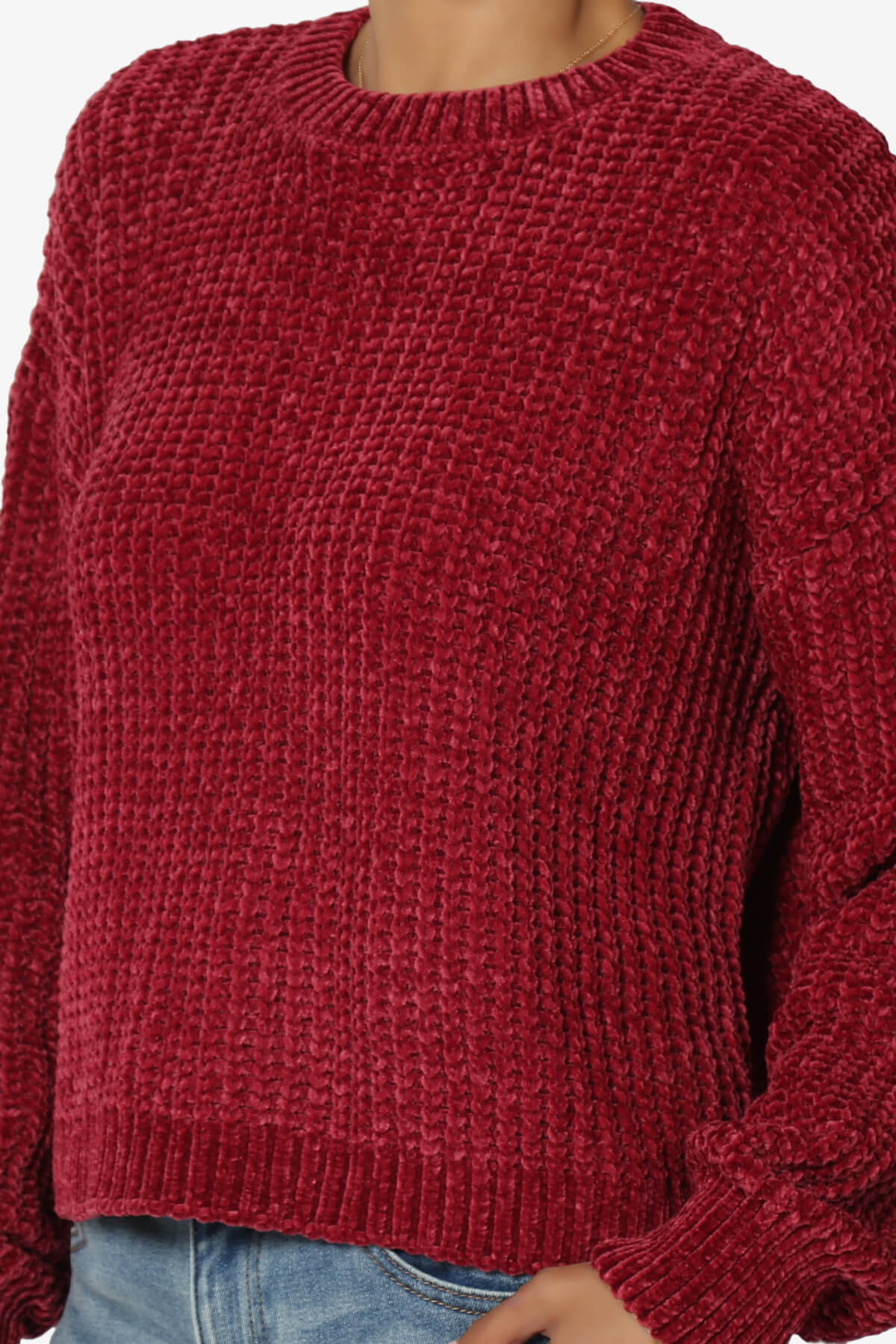 Zeeta Soft Chenille Crop Sweater BURGUNDY_5