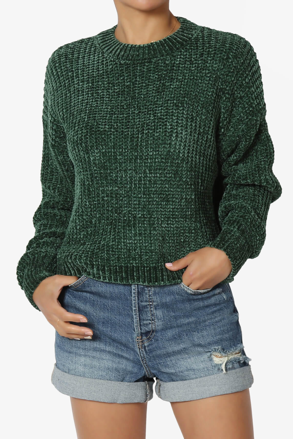 Zeeta Soft Chenille Crop Sweater DARK GREEN_1