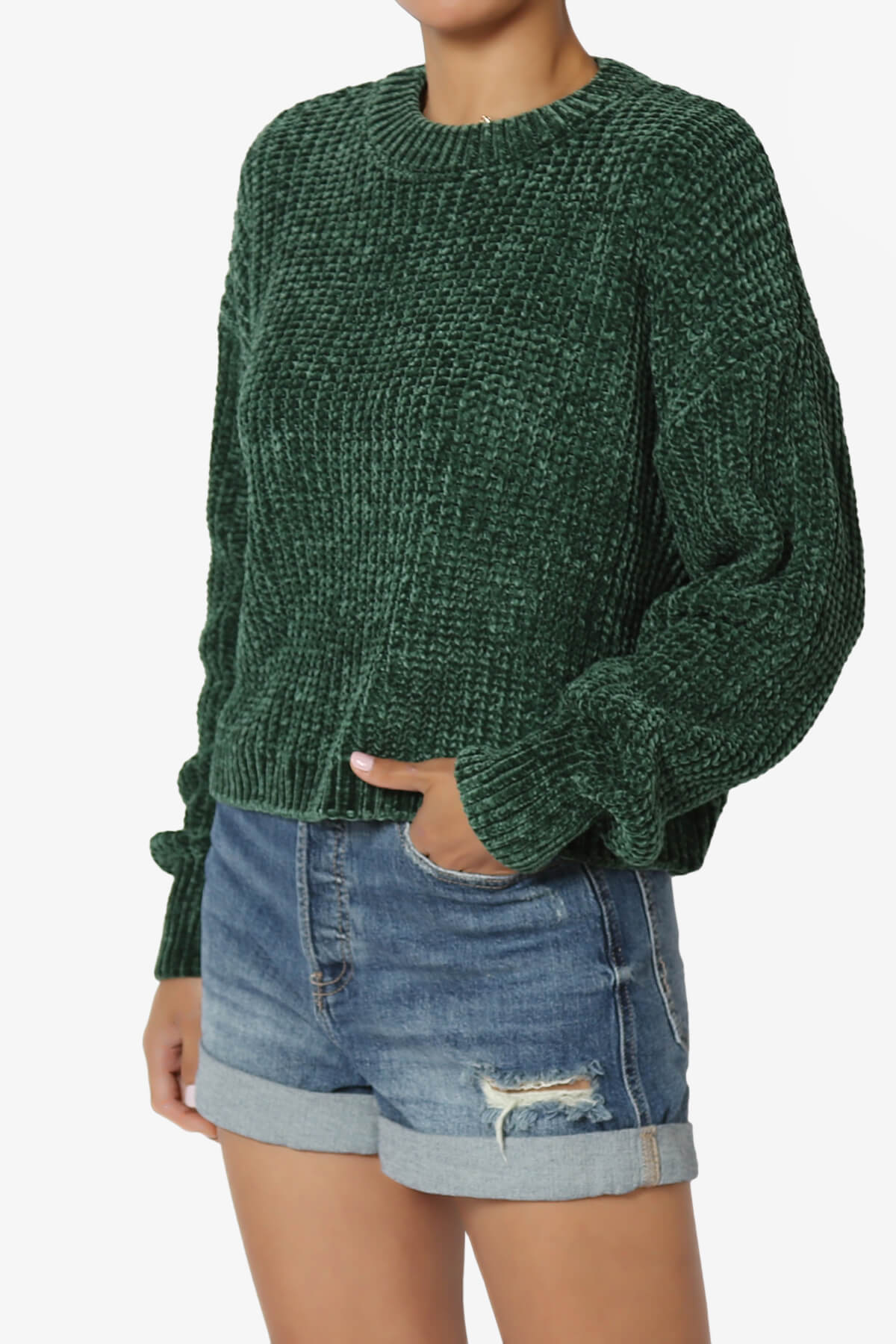 Zeeta Soft Chenille Crop Sweater DARK GREEN_3