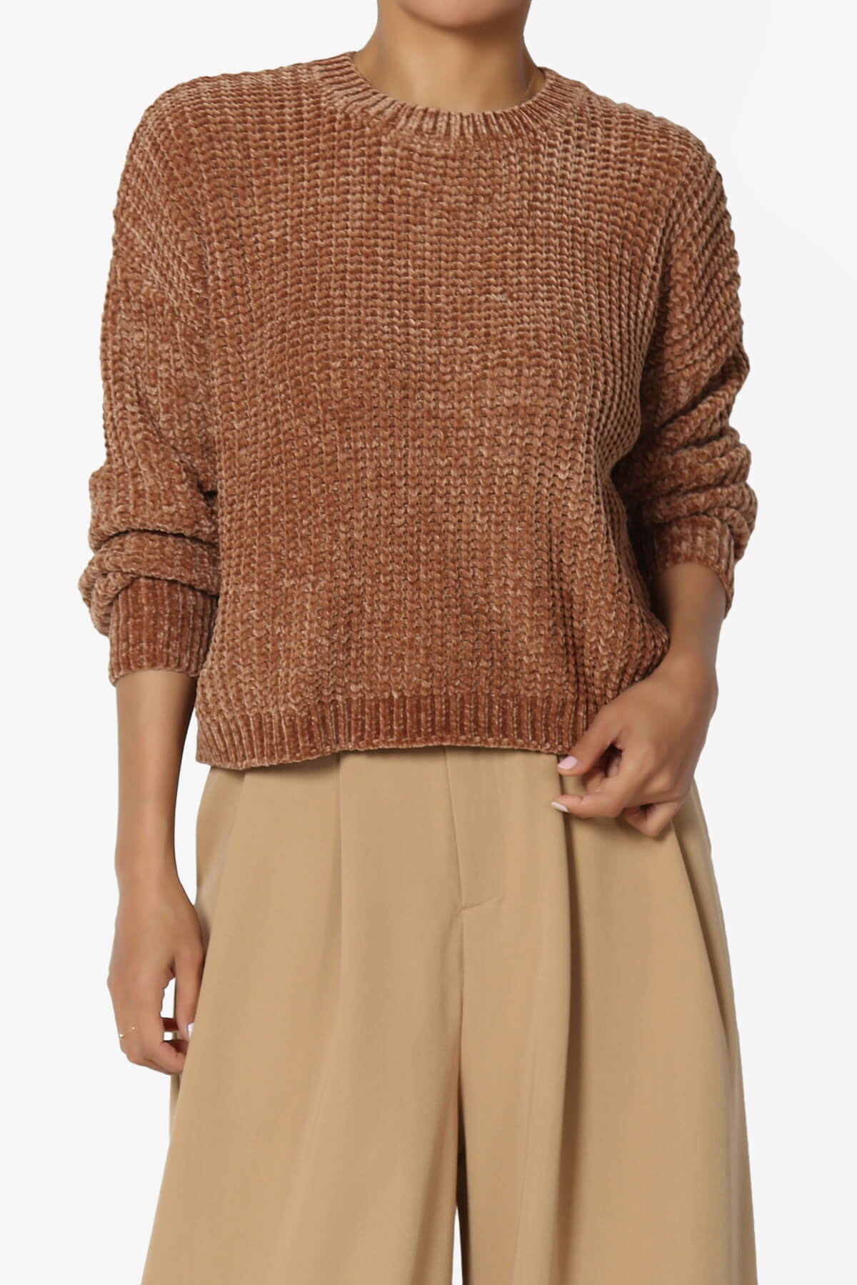 Zeeta Soft Chenille Crop Sweater DEEP CAMEL_1