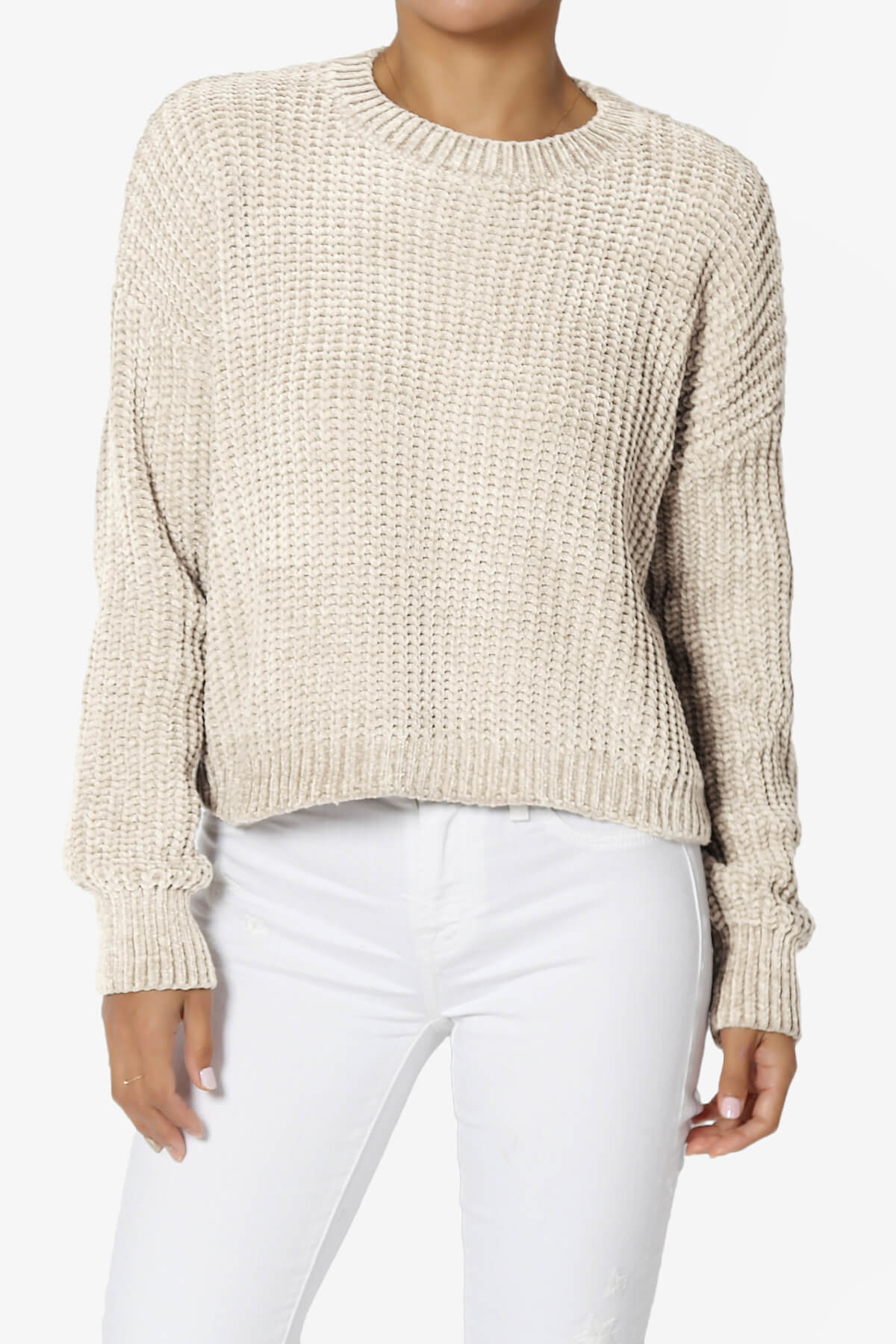 Zeeta Soft Chenille Crop Sweater HEATHER BEIGE_1