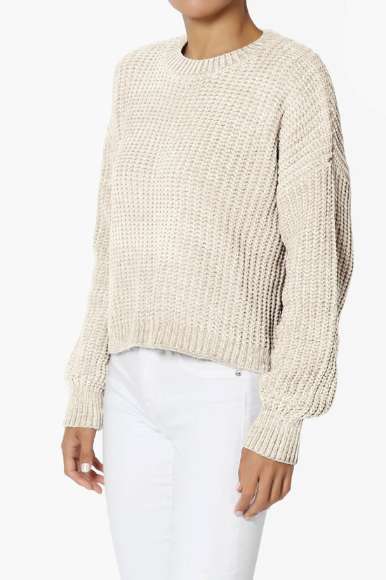 Zeeta Soft Chenille Crop Sweater HEATHER BEIGE_3