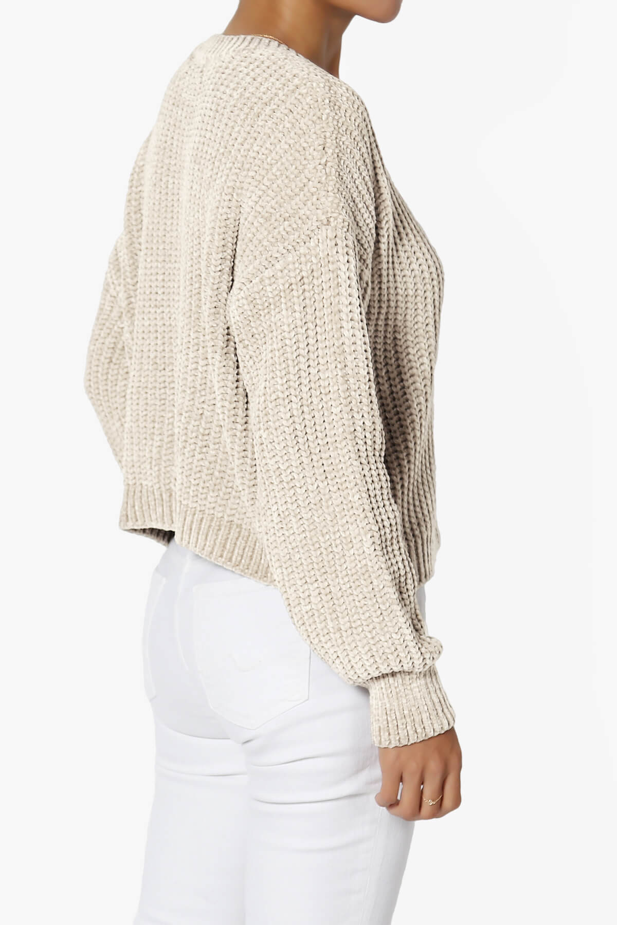 Zeeta Soft Chenille Crop Sweater HEATHER BEIGE_4