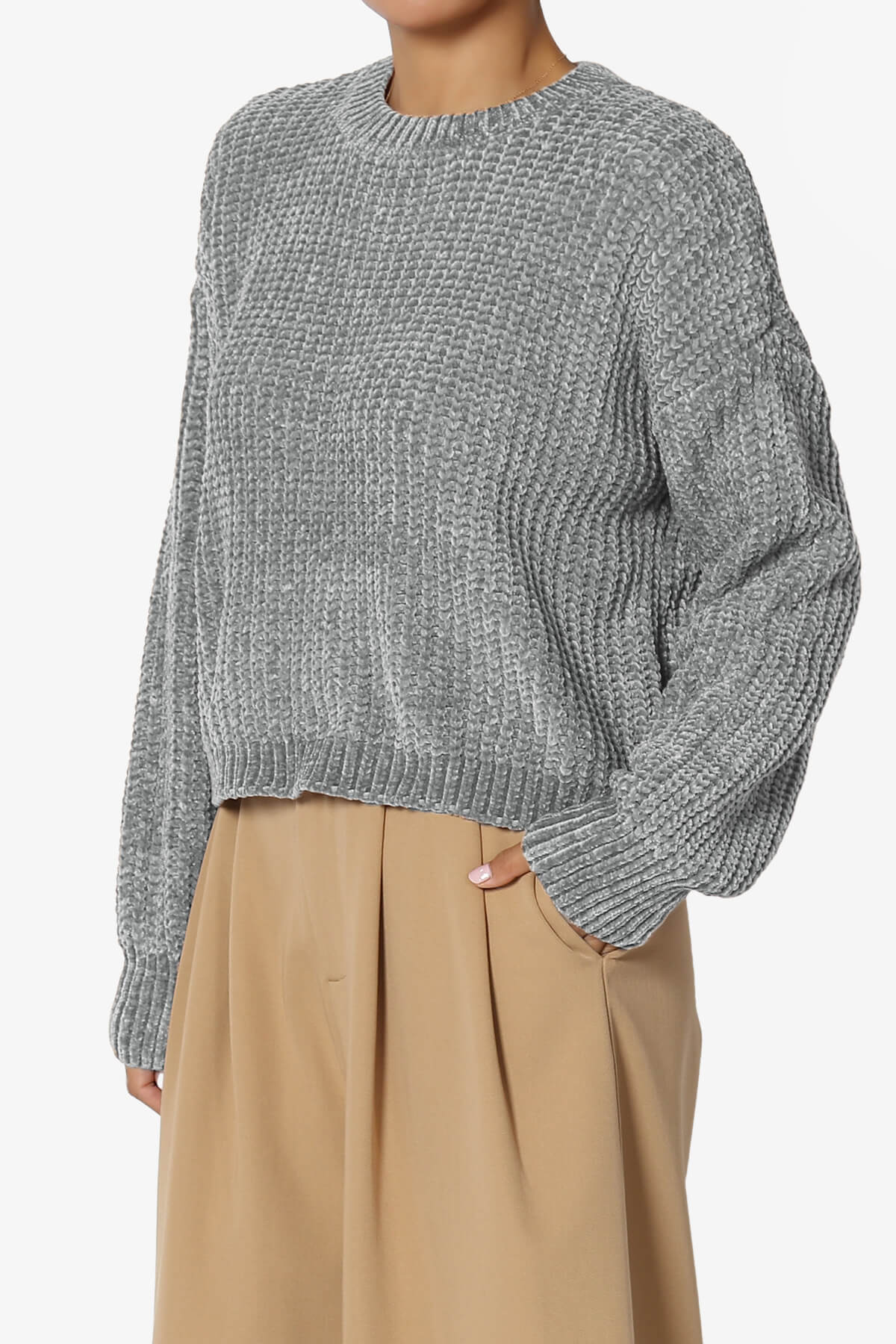 Zeeta Soft Chenille Crop Sweater HEATHER GREY_3