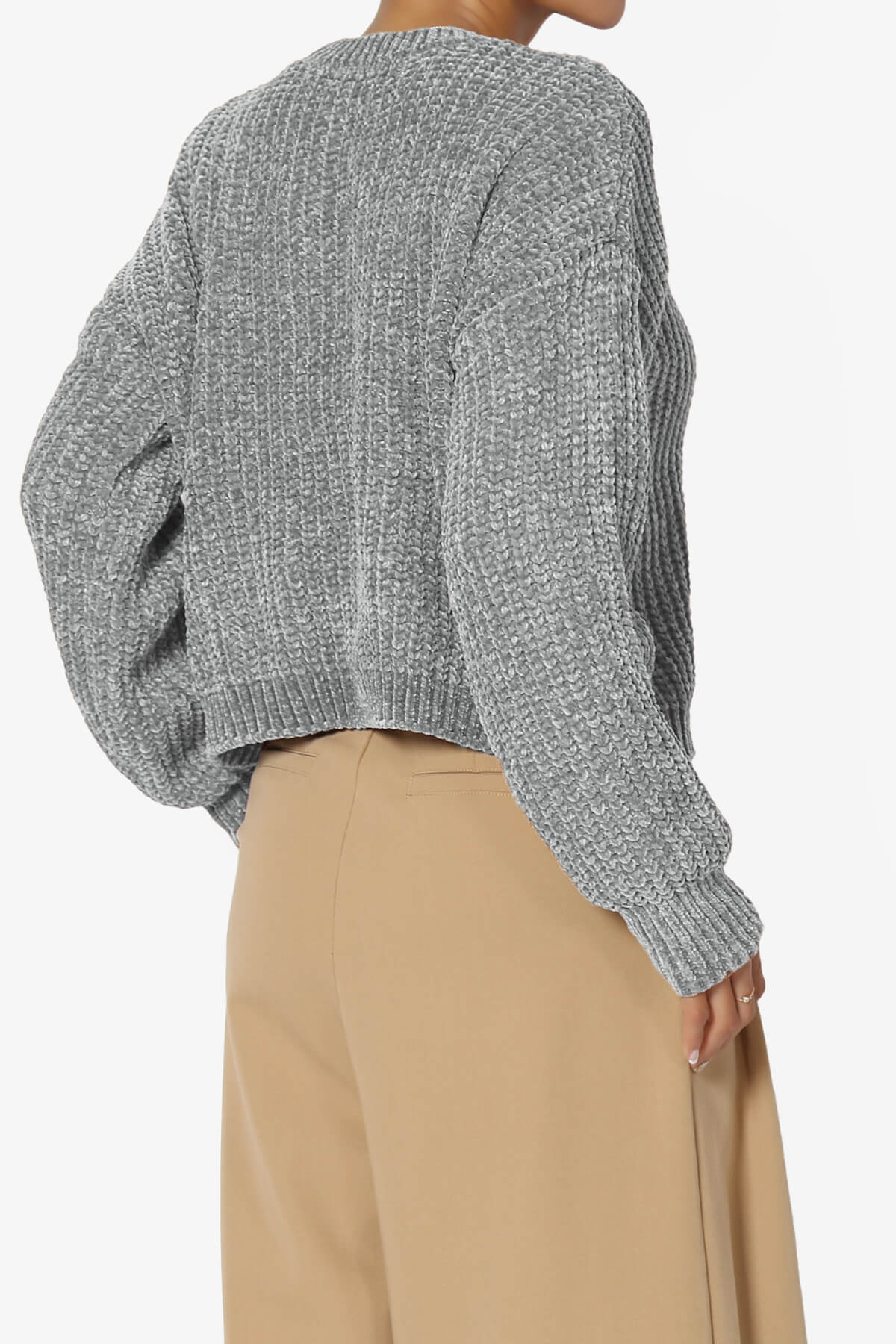 Zeeta Soft Chenille Crop Sweater HEATHER GREY_4