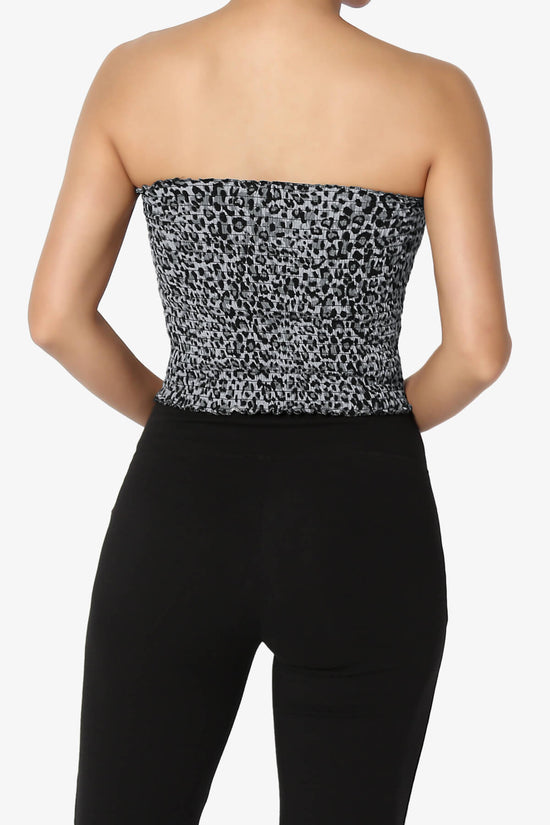 Faleece Leopard Smocked Crop Tube Top GREY_2