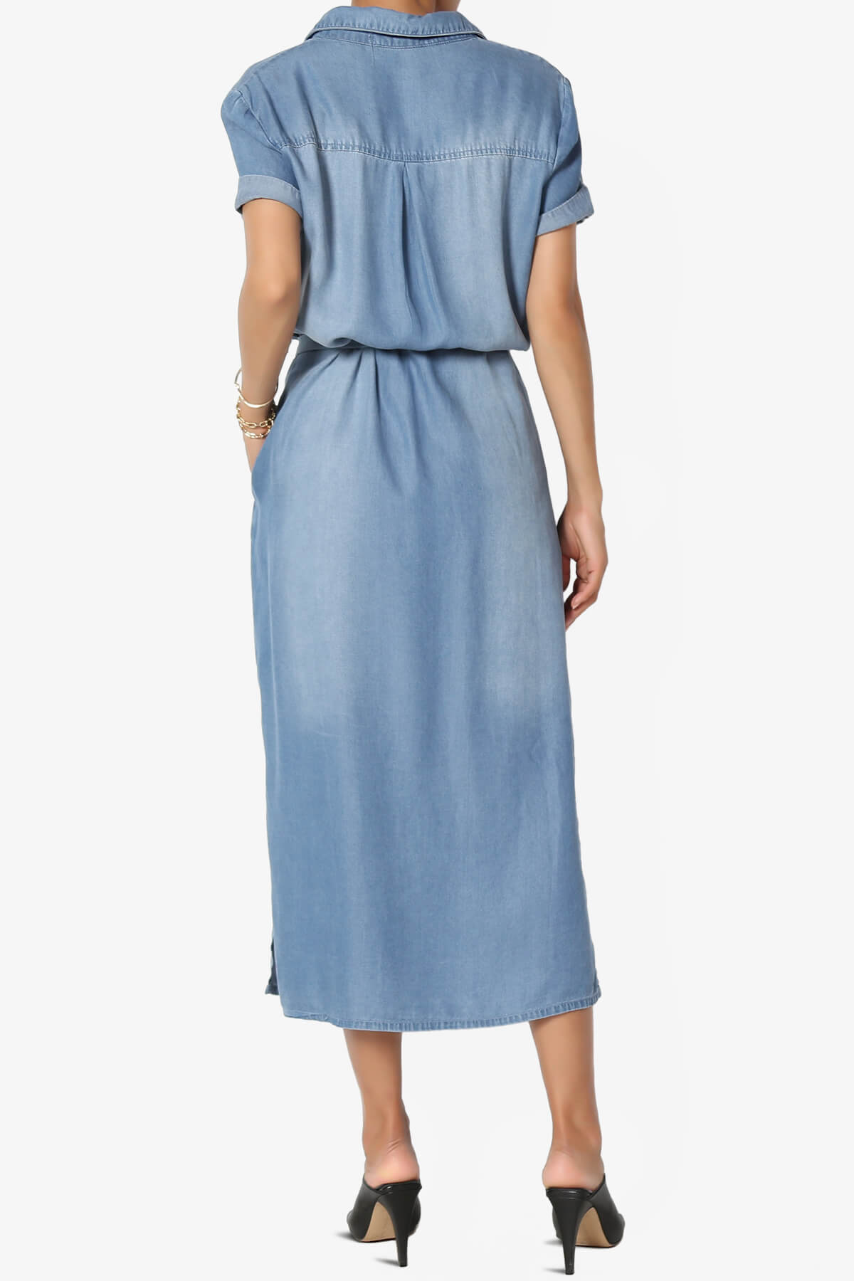 Chambray Belted Midi Shirt Dress