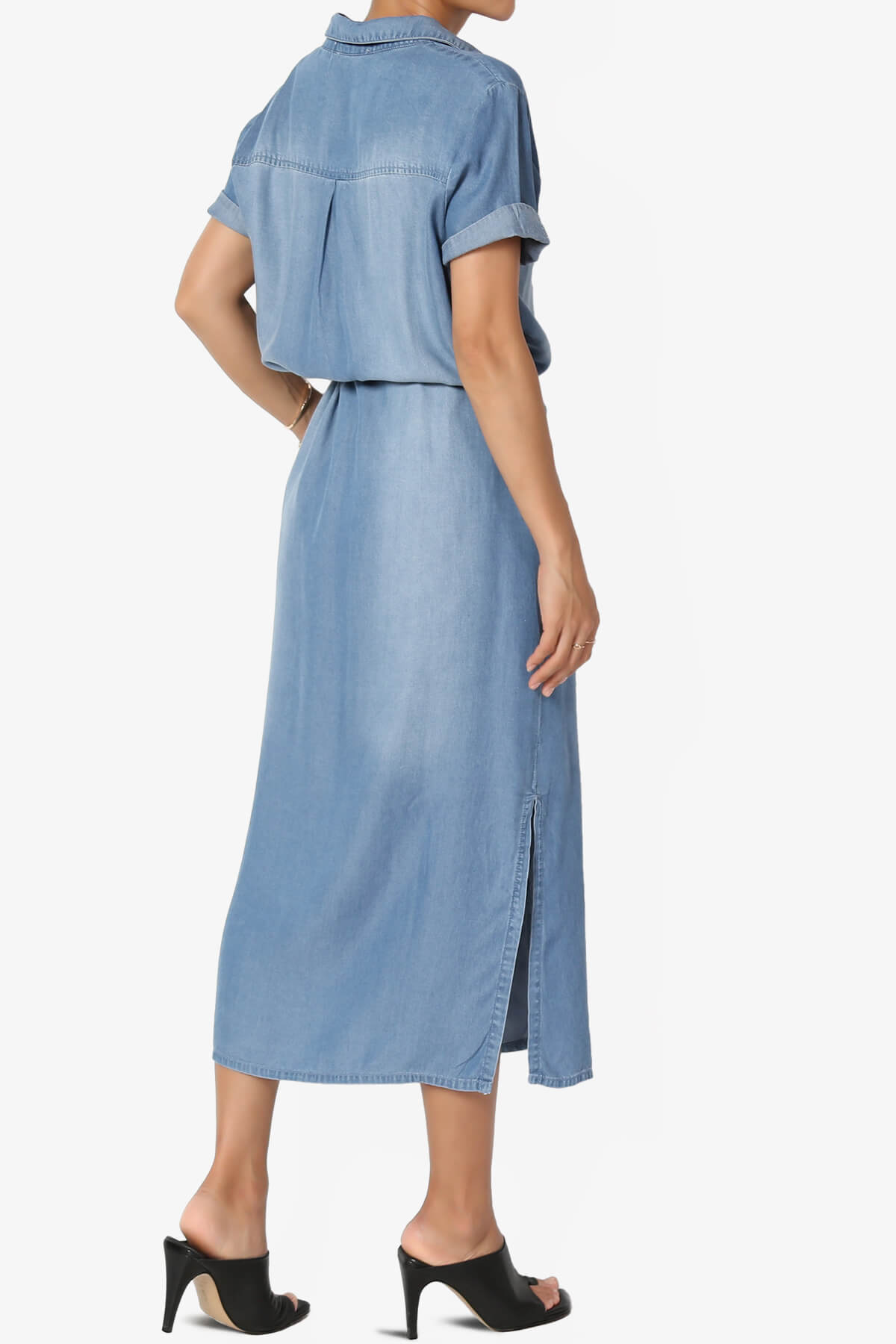 Chambray Belted Midi Shirt Dress