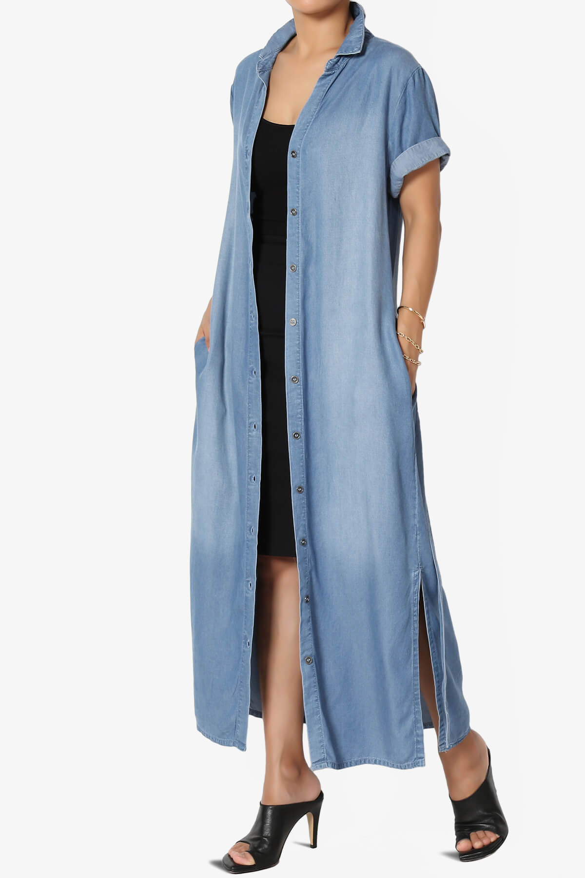 Chambray Belted Midi Shirt Dress