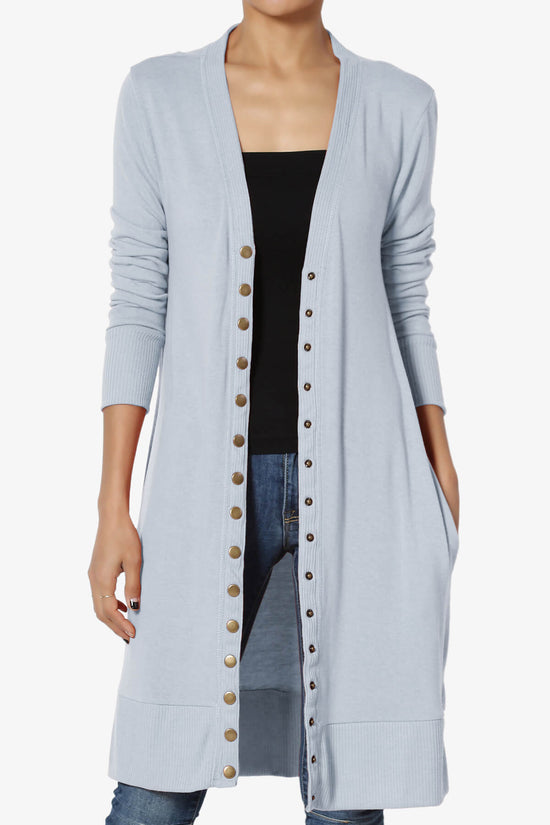 Braeden Snap Button Long Cardigan ASH BLUE_1