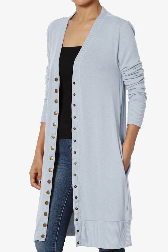 Braeden Snap Button Long Cardigan ASH BLUE_3