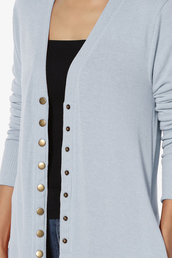 Braeden Snap Button Long Cardigan ASH BLUE_5