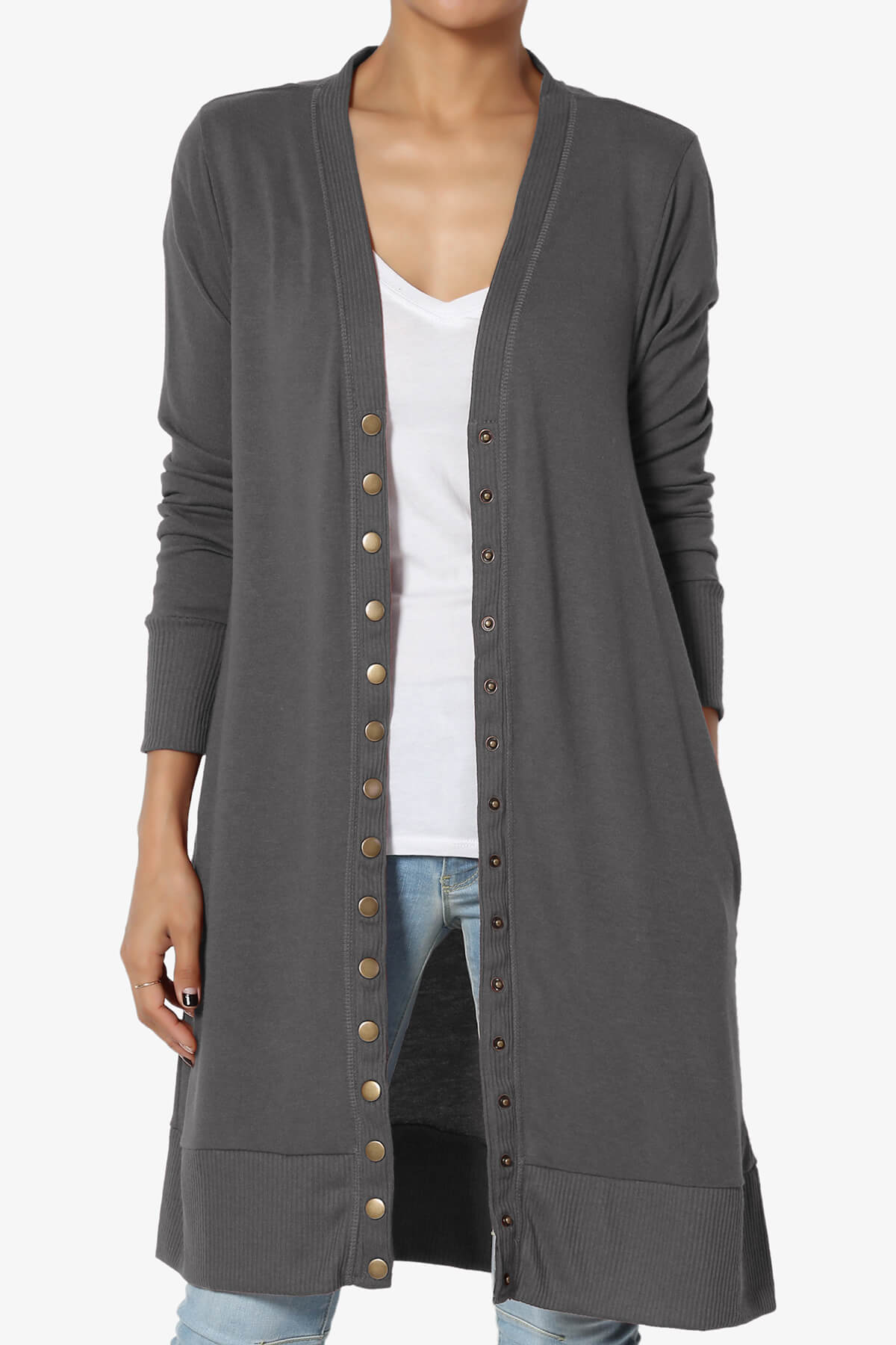 Braeden Snap Button Long Cardigan ASH GREY_1