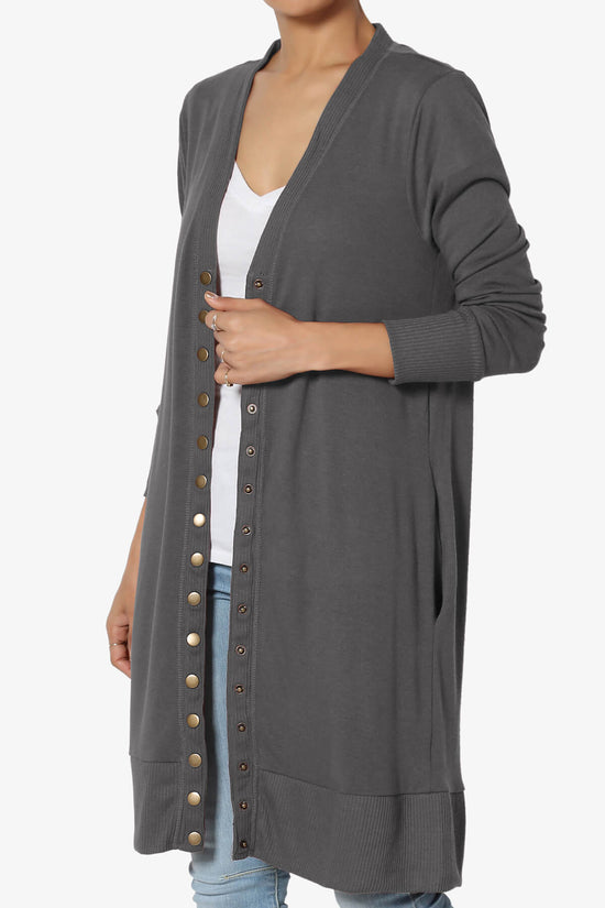 Braeden Snap Button Long Cardigan ASH GREY_3